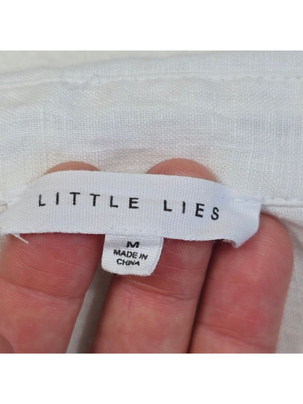 Little Lies Medium White 100% Linen Button-Up Tunic Dress Puff Sleeves Boho - Picture 2 of 6